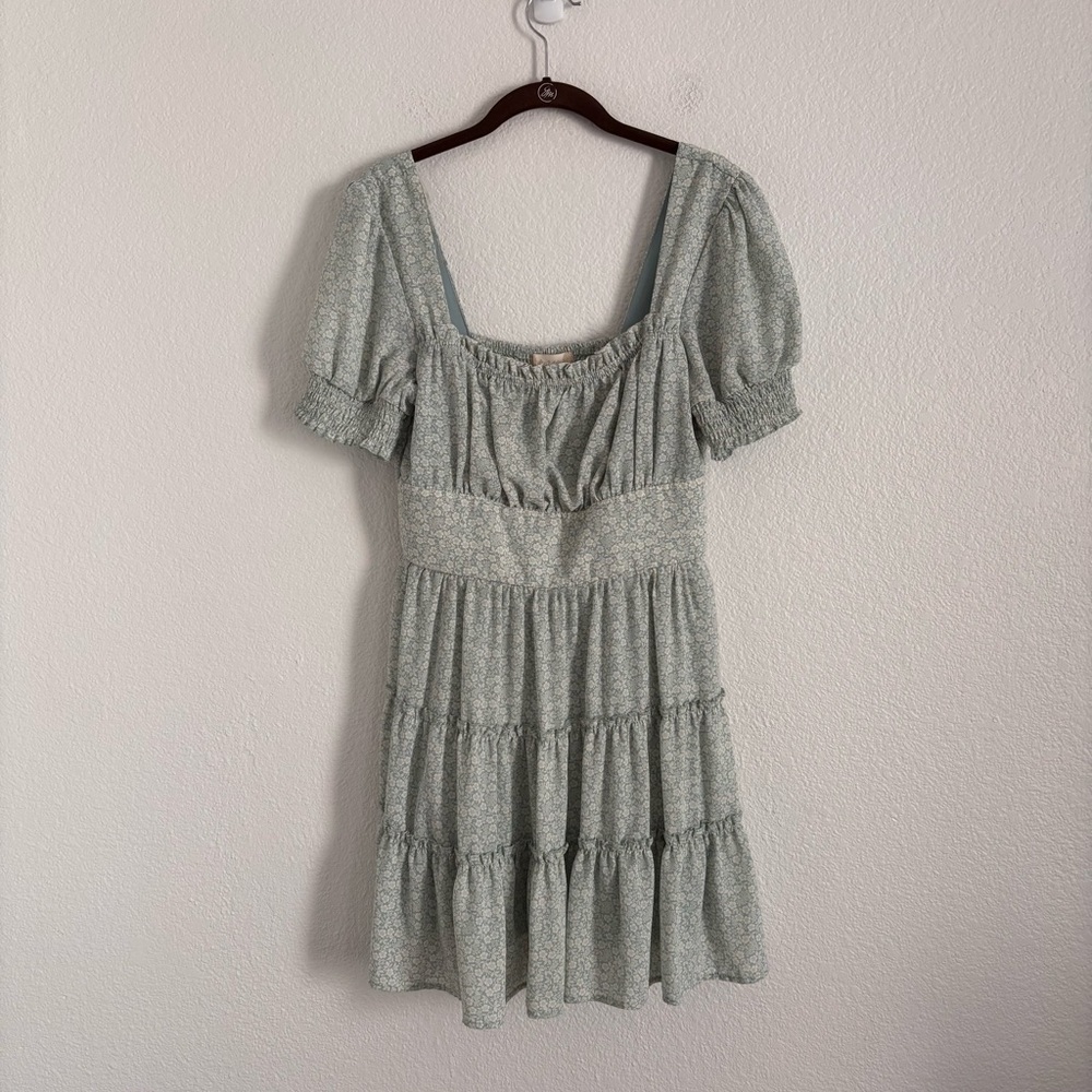Altar'd State Women's Size Large Blue Floral Short Sleeve Mini Dress